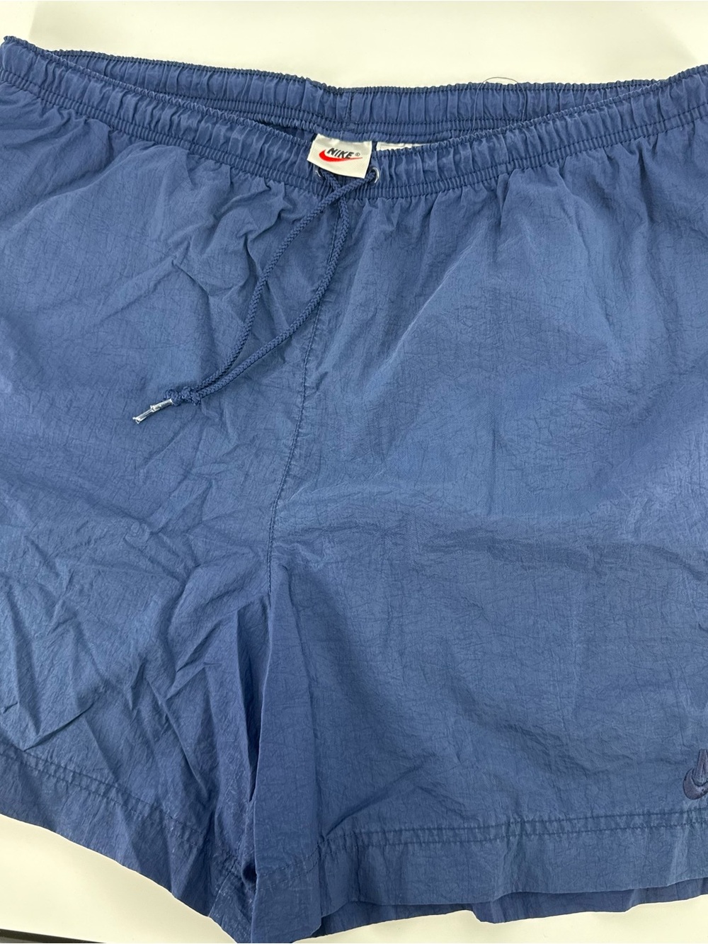 Vintage 90s Y2K Nike Orange Tag Nylon Athletic Track Shorts Navy Blue Mens L